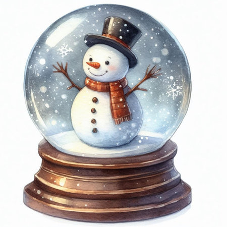 Snow globe with snowman on white background. Watercolor illustration.の素材