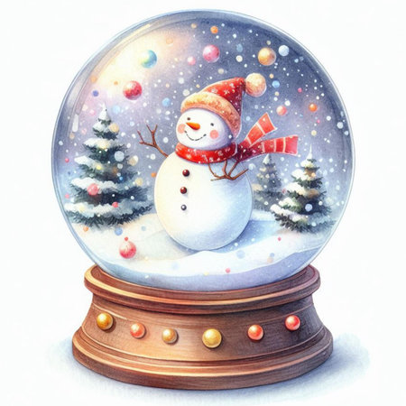 Snow globe with snowman and christmas tree on white background.の素材