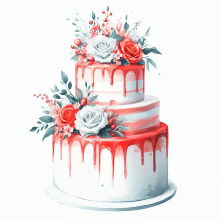 Watercolor wedding cake isolated on white background. Hand drawn illustration.の素材