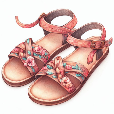 Children's sandals isolated on white background. Watercolor illustration.の素材