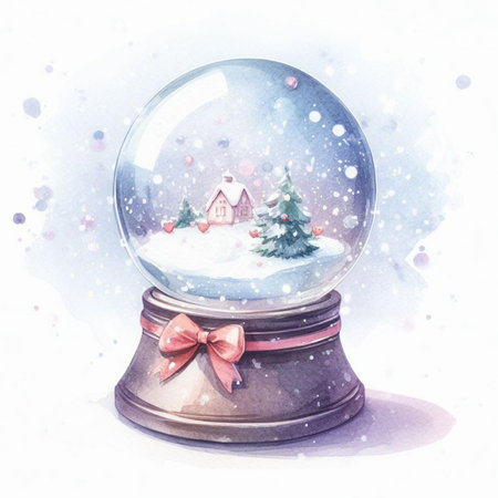 Watercolor illustration of a snow globe with christmas tree inside.の素材