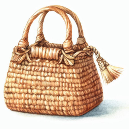 Wicker handbag isolated on white background. Watercolor hand drawn illustrationの素材