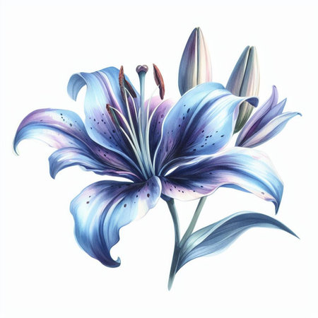 Blue lily flower bouquet isolated on white background. Vector illustration.の素材