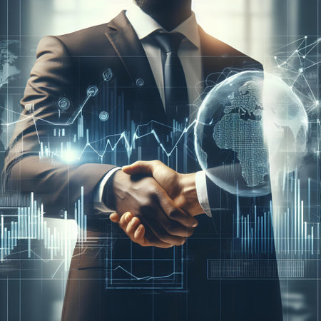 Businessman and forex graph hologram. Double exposure. Stock market concept.の素材