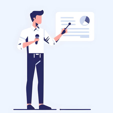 Journalist with microphone in hand. Flat vector illustration. Journalist, journalist, journalist concept for banner, website design or landing web pageの素材