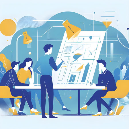 Vector illustration of business people working in office. Teamwork, brainstorming, meeting concept.の素材