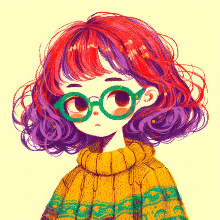 Portrait of a cute little girl with colorful hair and glasses.の素材