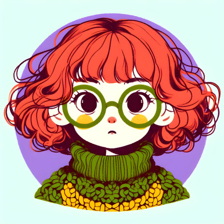 Cute hipster girl in green sweater and glasses. Vector illustration.の素材