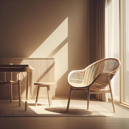 Interior of modern living room with wicker chair. 3d renderの素材