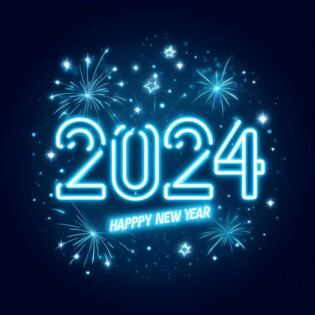 2024 Happy New Year and Merry Christmas background with fireworks. Vector illustration.の素材