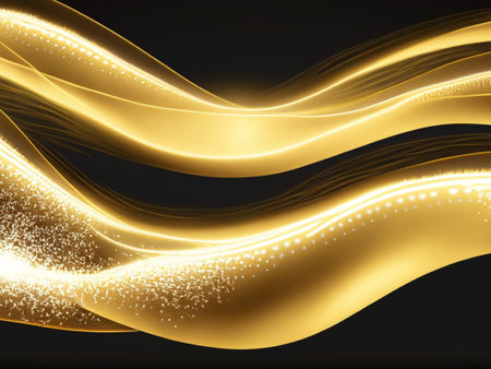 Abstract golden waves on black background. Vector illustration for your design.の素材