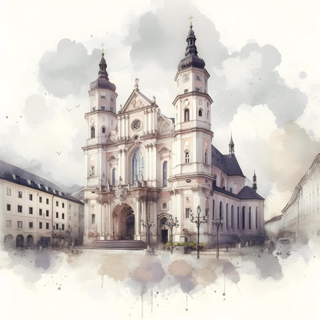 Church of St. Nicholas in Krakow, Poland. Watercolor paintingの素材
