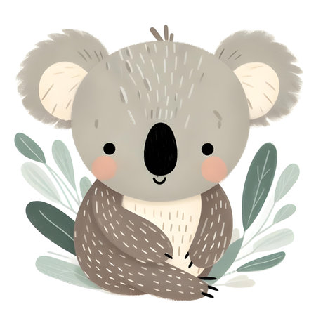 Cute cartoon koala with eucalyptus leaves. Vector illustration.の素材
