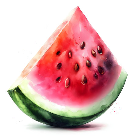 Watermelon slice isolated on white background. Watercolor hand drawn illustrationの素材