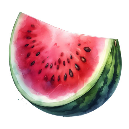 Watercolor illustration of a slice of watermelon on a white backgroundの素材