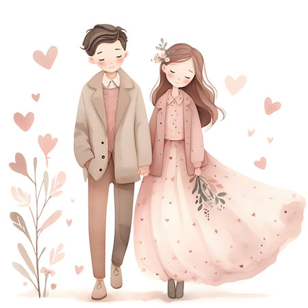 Wedding couple in love. Illustration on white background.の素材