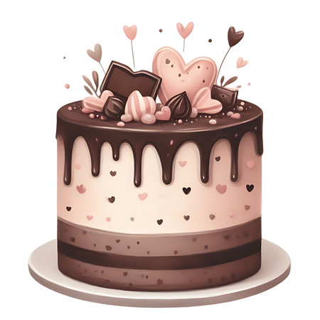 Valentine's day cake with chocolate hearts, vector illustration.の素材