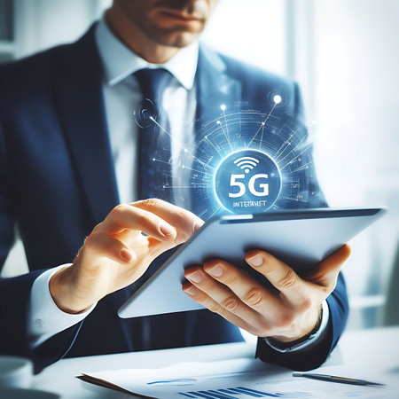 5G network wireless internet high speed connection technology internet business concept.の素材