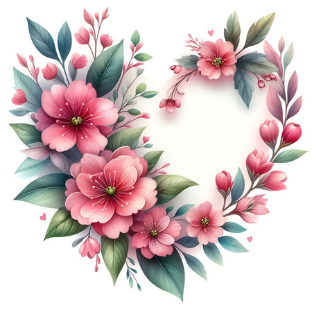 Floral frame with pink flowers and green leaves. Vector illustration.の素材