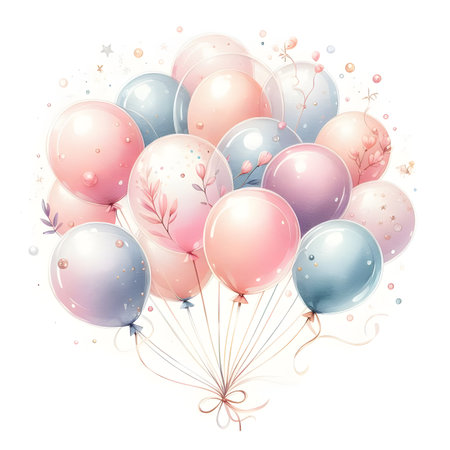 Illustration of colorful balloons with floral decoration on white background - vectorの素材