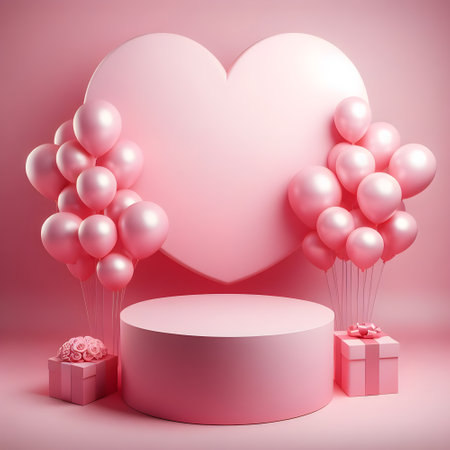 Valentine's Day background with heart, balloons and gift boxes. 3d renderの素材