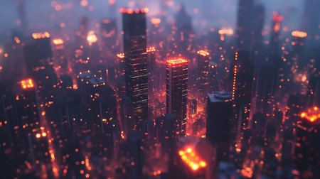 3d illustration of skyscrapers in a foggy city.の素材