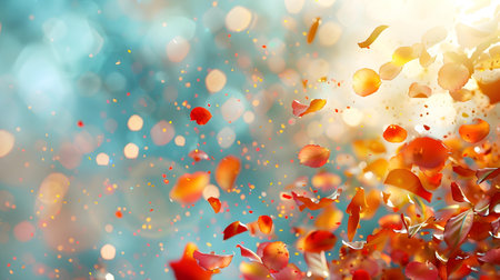 Autumn background with bokeh defocused lights and falling leavesの素材