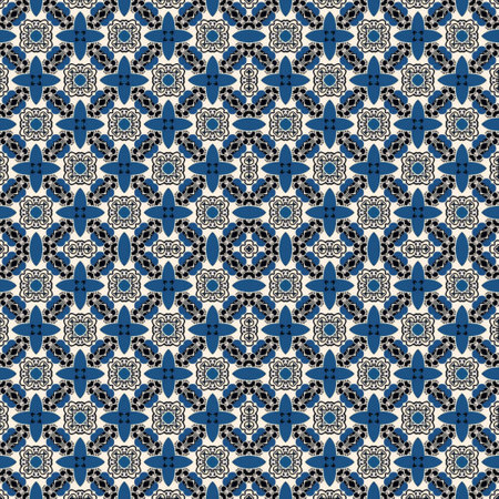 Talavera pattern.  Azulejos portugal. Turkish ornament. Moroccan tile mosaic. Ceramic tableware, folk print. Spanish pottery. Ethnic background. Mediterranean seamless  wallpaper.の写真素材
