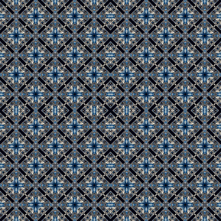 Seamless pattern with abstract geometric ornament. Blue and white colors.