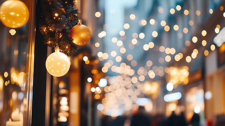 Christmas decorations on the street of the old city. Blurred backgroundの素材
