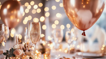 Glasses of champagne on the table in a restaurant. Bokeh backgroundの素材