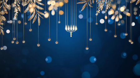 Christmas and New Year background with golden garland and bokeh lightsの素材