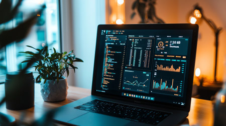 Laptop with stock market data on screen, stock market data conceptの素材