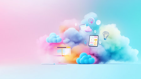 Cloud computing concept. 3d illustration, 3d rendering, backgroundの素材