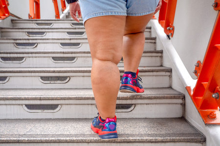 fat woman to step up the stairs