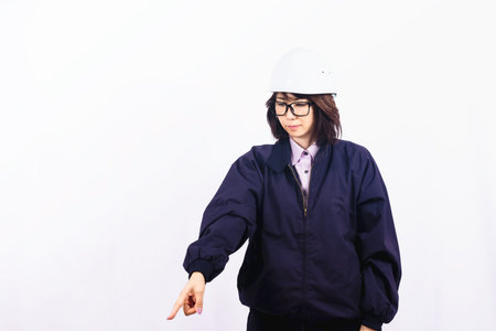 Engineer woman pointing and confirming