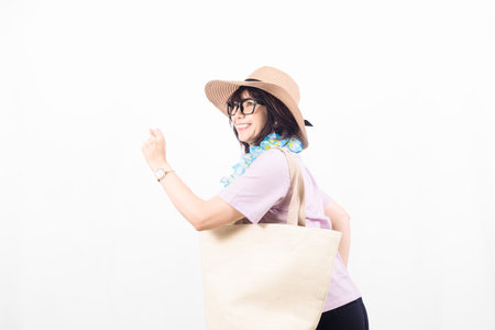 a woman  on a tripの写真素材