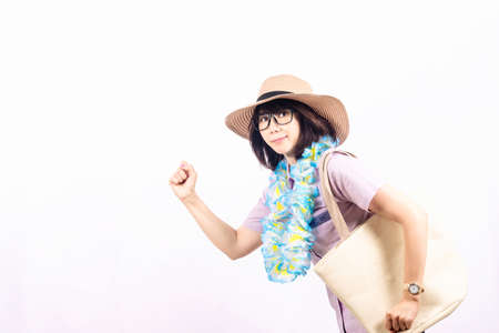 a woman who is on a tripの写真素材
