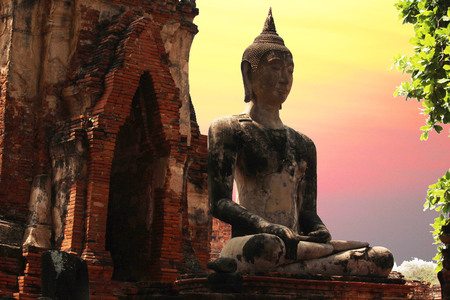 Beautiful Ayutthaya temples in Thailand.の写真素材