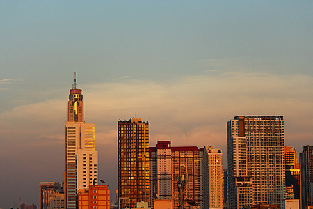 BANGKOK, THAILAND - April 15, 2018: Baiyoke Tower in Bangkok at sunset, Blurry Spotのeditorial素材