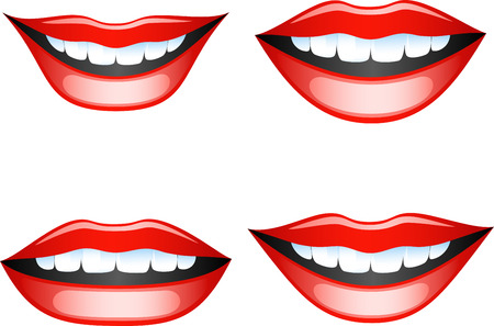 Vector images smiling female lips. Isolated on whiteのイラスト素材