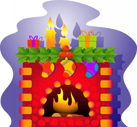 A vector illustration of a fireplace with a Christmas theme. EPS 8のイラスト素材