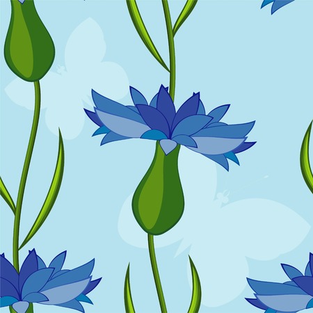  seamless background with cornflowers and butterflies. EPS 8のイラスト素材