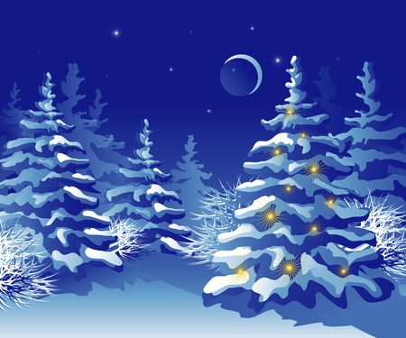 Winter Christmas forest at night.  のイラスト素材