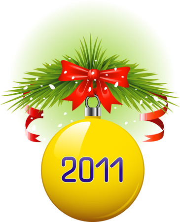 Yellow Christmas ball 2011. Vector over white. EPS 8のイラスト素材