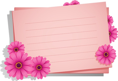 Pink flowers with a card for your text over white. のイラスト素材
