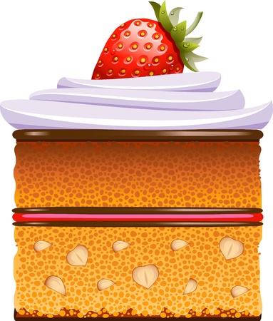 Cake with strawberries and whipped cream over white. EPS 8のイラスト素材