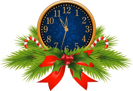 Decorated Clock (New Year's Eve) over white, EPS 8のイラスト素材