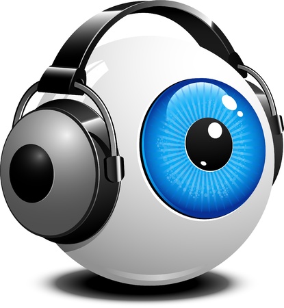 Eye with headphones over white のイラスト素材