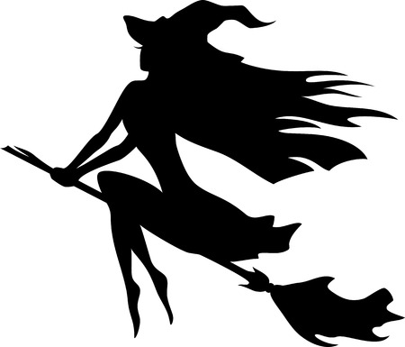 Vector silhouette of a witch flying on a broomstickのイラスト素材